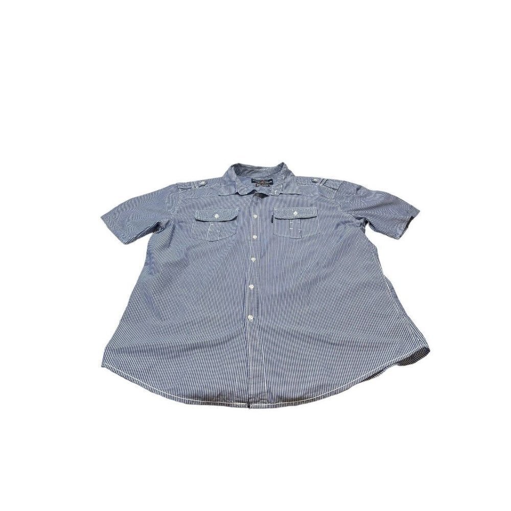 ECKO UNLTD Men’s 2XL Striped Button Up Shirt Blue Short Sleeve